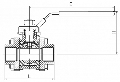 40670 Шаровой кран проходной из трех частей нержавеющий Р-Р — DIN, AISI 304