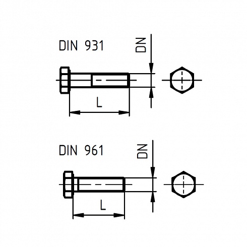 71060 Болт фланцевый нержавеющий  — DIN 931/DIN 961, AISI 304/AISI 316L
