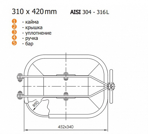 6010Е Люк (лаз) прямоугольный нержавеющий — 310х420, DIN, AISI 304/AISI 316L